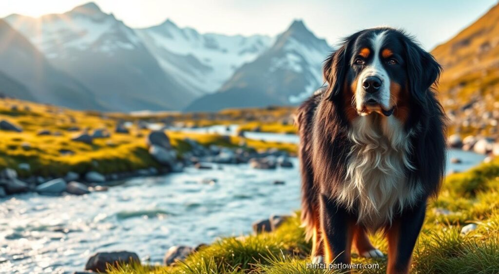 Bernese Mountain Dog in Swiss Alps