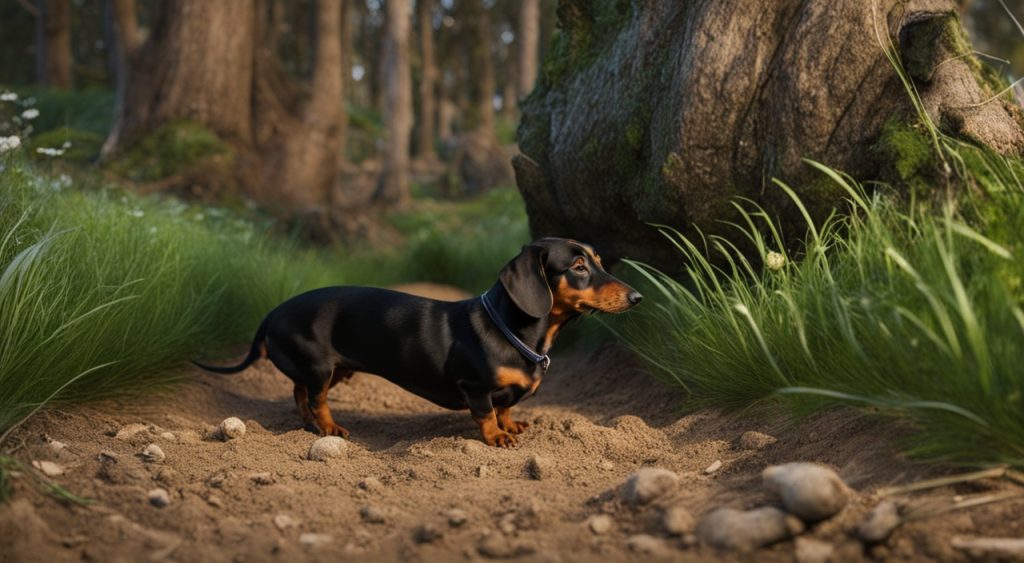 Dachshund hunting badger