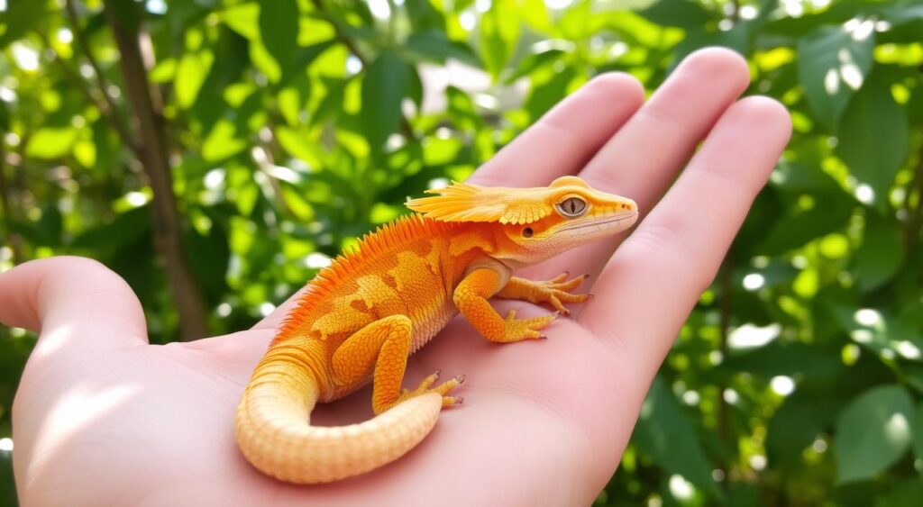 Handling crested gecko