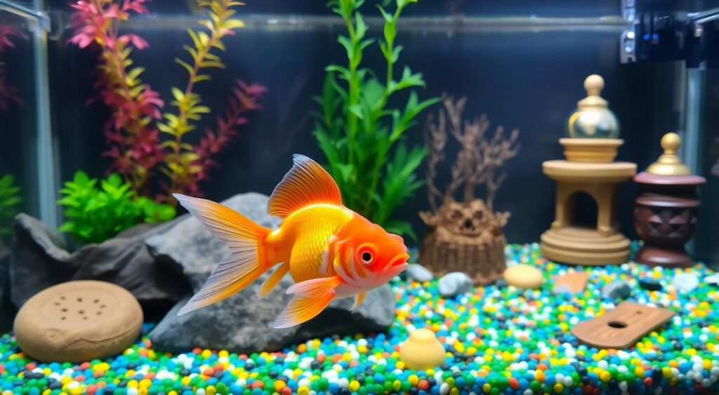 Oranda goldfish in a well-maintained aquarium