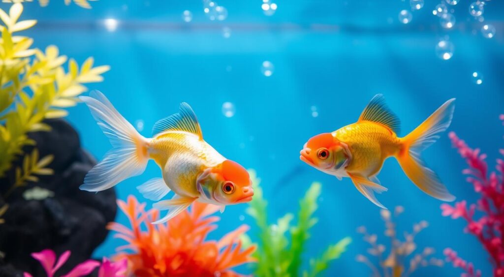 Oranda goldfish swimming